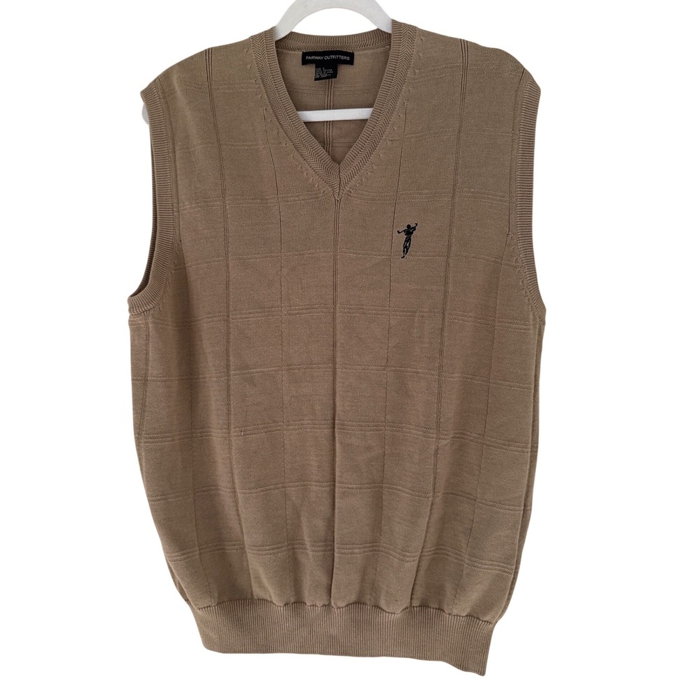 Fairway Outfitters Beige Knit Golf Sweater Vest V Neck Preppy Academia Mens Sz L